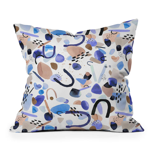 Ninola Design Abstract geo shapes Blue Outdoor Throw Pillow