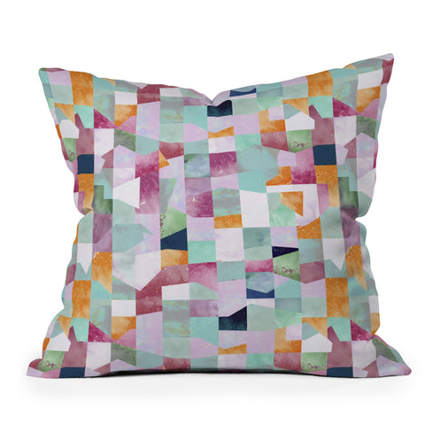 Ninola Design Artful Collage Texture Green Outdoor Throw Pillow