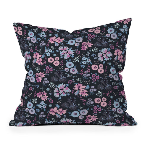 Ninola Design Artful little flowers Navy Outdoor Throw Pillow