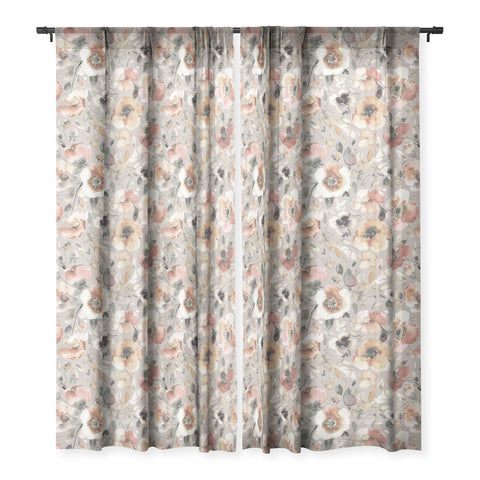 Ninola Design Artistic Poppies Neutral Grey Sheer Window Curtain
