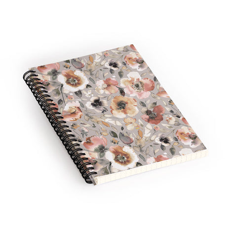 Ninola Design Artistic Poppies Neutral Grey Spiral Notebook