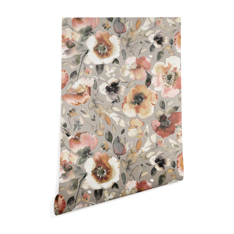 Ninola Design Artistic Poppies Neutral Grey Wallpaper