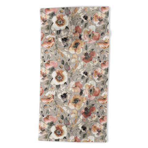 Ninola Design Artistic Poppies Neutral Grey Beach Towel