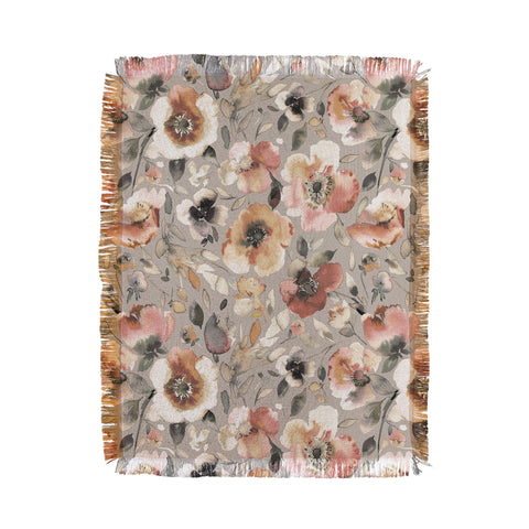 Ninola Design Artistic Poppies Neutral Grey Throw Blanket
