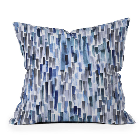 Ninola Design Artistic Stripes Indigo Outdoor Throw Pillow