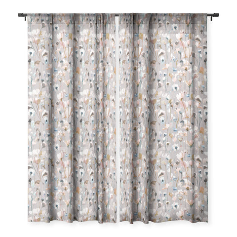 Ninola Design Artistic Wild Flowers Winter Neutral Sheer Window Curtain