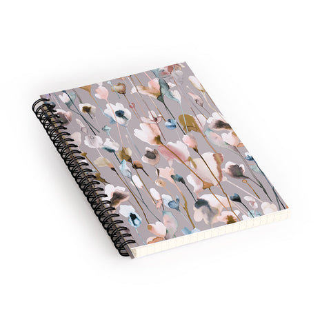 Ninola Design Artistic Wild Flowers Winter Neutral Spiral Notebook