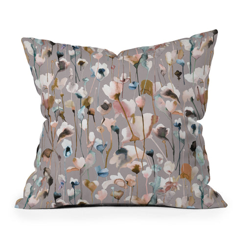 Ninola Design Artistic Wild Flowers Winter Neutral Throw Pillow