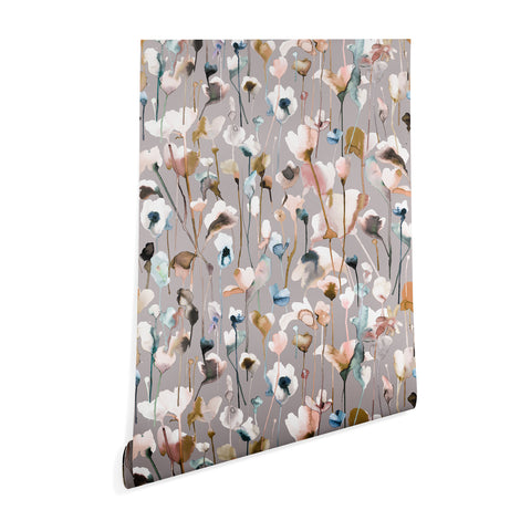 Ninola Design Artistic Wild Flowers Winter Neutral Wallpaper