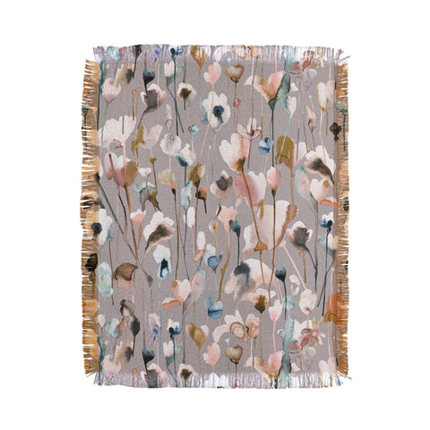 Ninola Design Artistic Wild Flowers Winter Neutral Throw Blanket