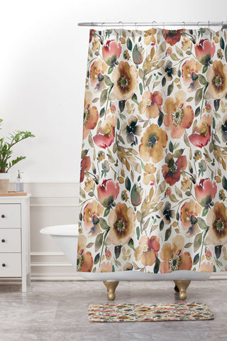 Ninola Design Artsy Poppies Gold Renaisance Shower Curtain And Mat