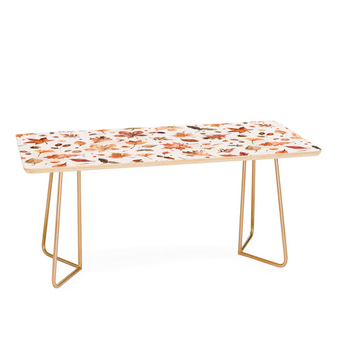 Ninola Design Autumn Leaves Watercolor Ginger Gold Coffee Table
