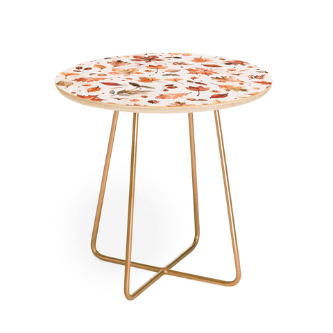 Ninola Design Autumn Leaves Watercolor Ginger Gold Round Side Table