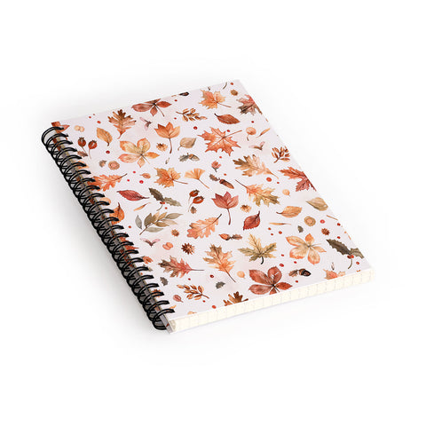 Ninola Design Autumn Leaves Watercolor Ginger Gold Spiral Notebook