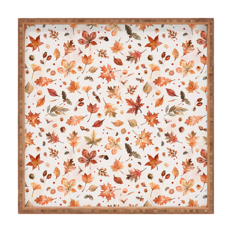 Ninola Design Autumn Leaves Watercolor Ginger Gold Square Tray