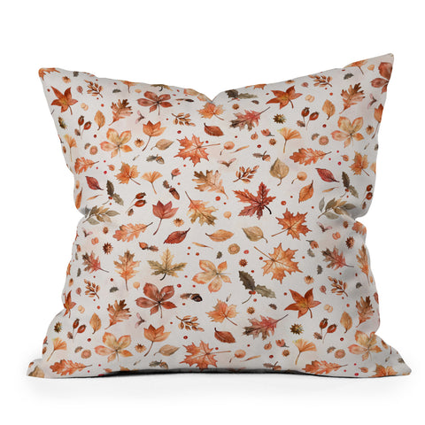 Ninola Design Autumn Leaves Watercolor Ginger Gold Throw Pillow