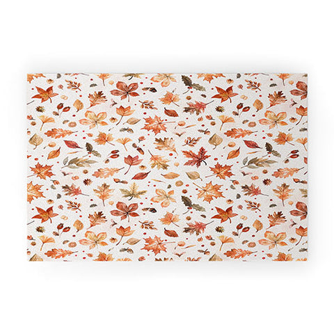 Ninola Design Autumn Leaves Watercolor Ginger Gold Welcome Mat