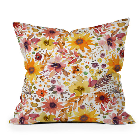 Ninola Design Big blooms flowers Gold Outdoor Throw Pillow