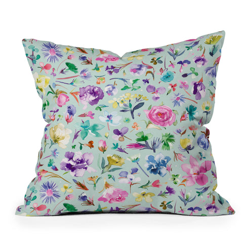 Ninola Design Blooming flowers spring Blue Outdoor Throw Pillow