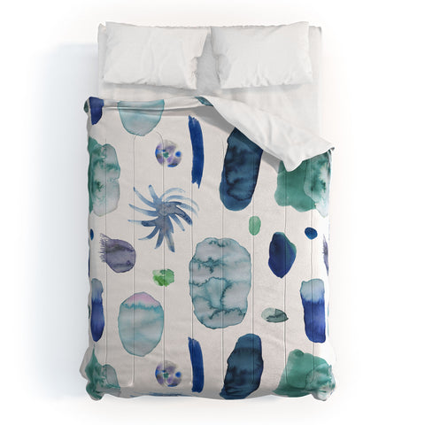 Ninola Design Blue Minimal Strokes Abstract Comforter