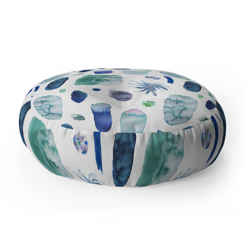 Ninola Design Blue Minimal Strokes Abstract Floor Pillow Round