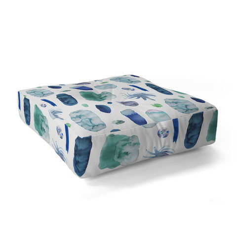Ninola Design Blue Minimal Strokes Abstract Floor Pillow Square