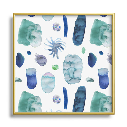 Ninola Design Blue Minimal Strokes Abstract Square Metal Framed Art Print
