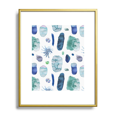 Ninola Design Blue Minimal Strokes Abstract Metal Framed Art Print