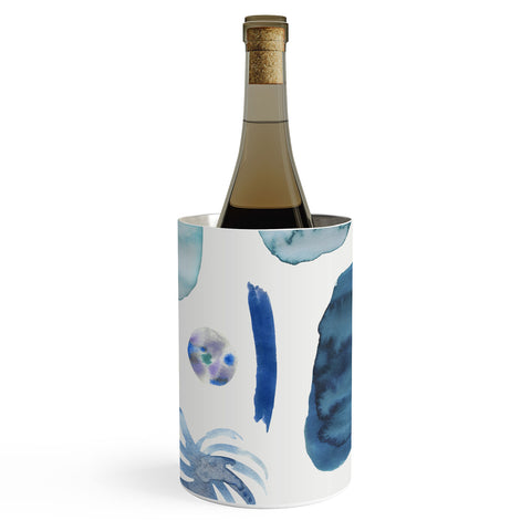 Ninola Design Blue Minimal Strokes Abstract Wine Chiller