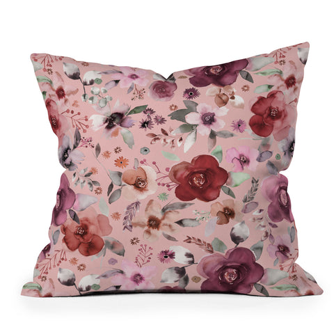 Ninola Design Bountiful bouquet Pink Romance Outdoor Throw Pillow