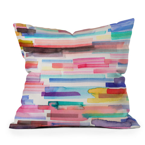 Ninola Design Brushstrokes Stripes Abstract Watercolor Outdoor Throw Pillow