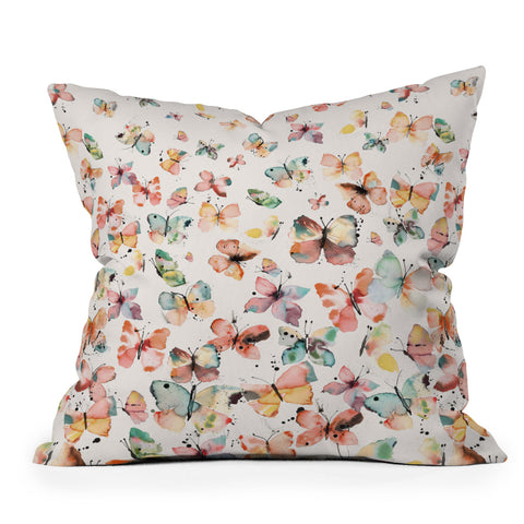 Ninola Design Butterflies watercolor countryside Outdoor Throw Pillow