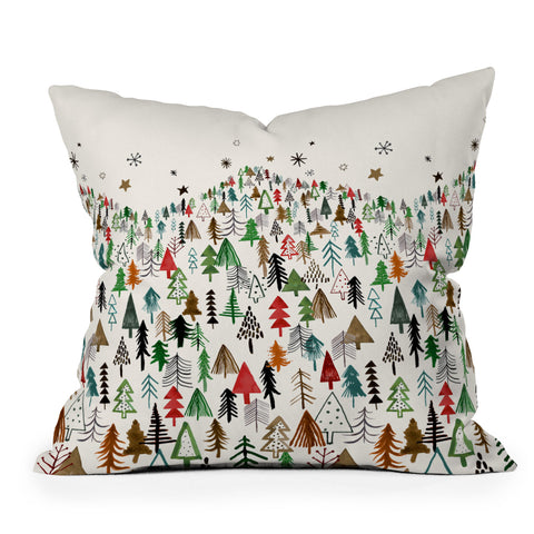 Ninola Design Christmas pines forest Red green Outdoor Throw Pillow