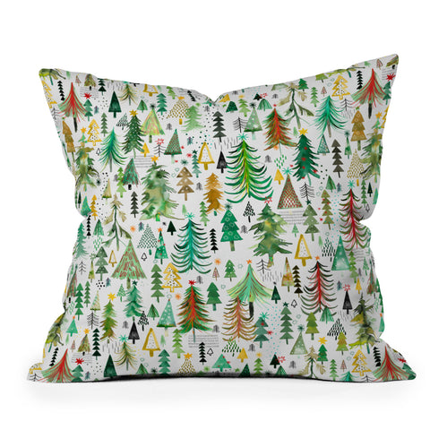 Ninola Design Colorful christmas trees Yuletide Outdoor Throw Pillow