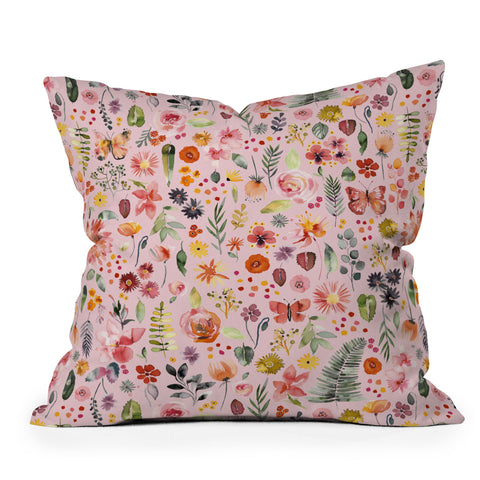 Ninola Design Countryside botanical Pink Outdoor Throw Pillow