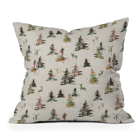 Ninola Design Deers and trees forest Beige Outdoor Throw Pillow
