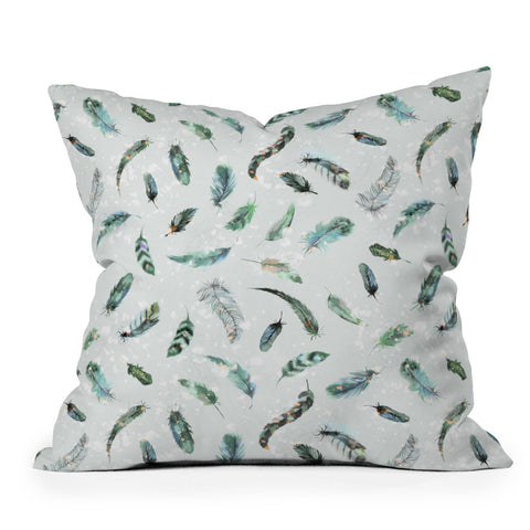Ninola Design Delicate feathers soft green Outdoor Throw Pillow