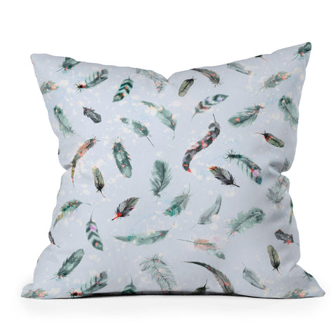 Ninola Design Delicate light feathers blue Outdoor Throw Pillow