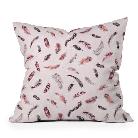 Ninola Design Delicate light soft feathers pink Outdoor Throw Pillow