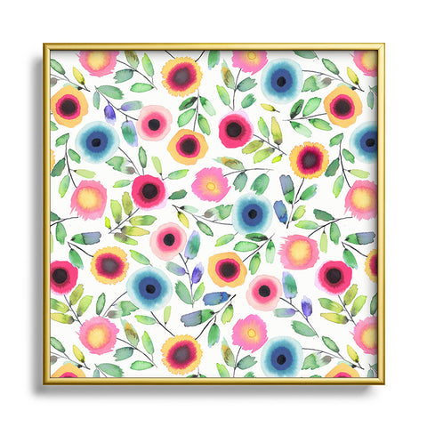 Ninola Design Dots Flowers Perennial Red Square Metal Framed Art Print