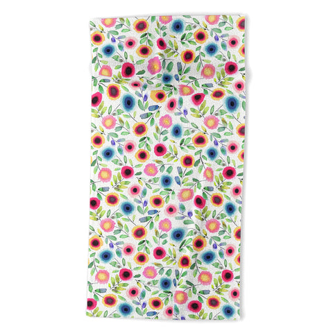 Ninola Design Dots Flowers Perennial Red Beach Towel