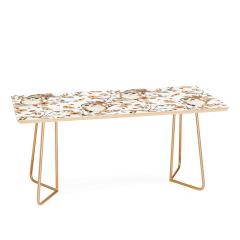 Ninola Design Forest Owls Trees Gold Coffee Table