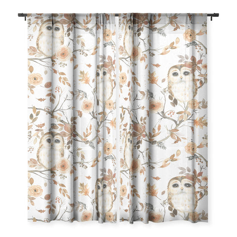 Ninola Design Forest Owls Trees Gold Sheer Non Repeat