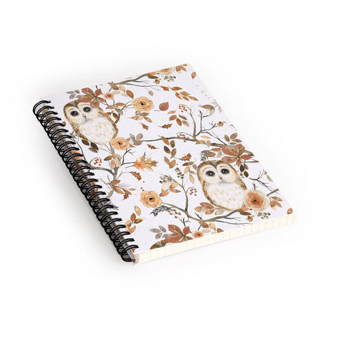 Ninola Design Forest Owls Trees Gold Spiral Notebook