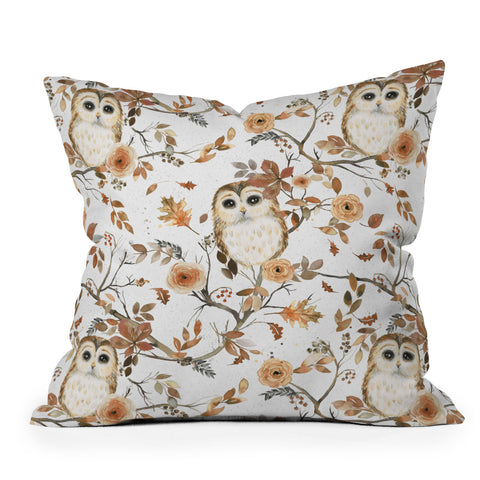 Ninola Design Forest Owls Trees Gold Throw Pillow