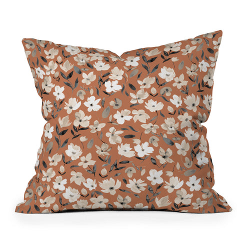 Ninola Design Fresh romantic flowers Copper Outdoor Throw Pillow