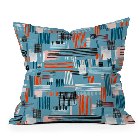 Ninola Design Geometric stripy stitches blue Outdoor Throw Pillow