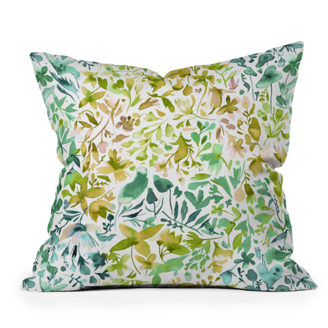 Ninola Design Green flowers and plants ivy Outdoor Throw Pillow