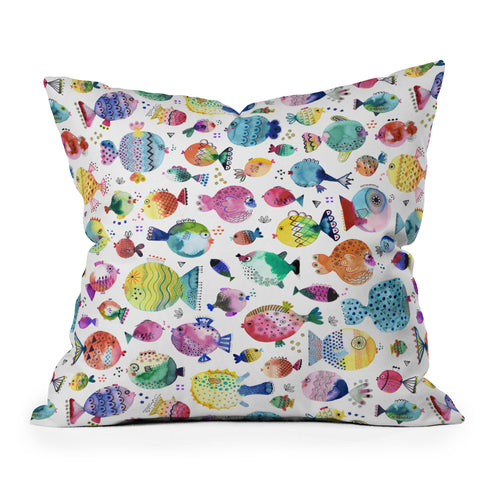Ninola Design Happy colorful fishes Outdoor Throw Pillow