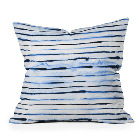 Ninola Design Indigo ink stripes Outdoor Throw Pillow